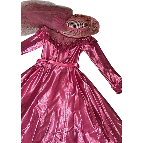 Union Made 70s 80s Southern Belle Dress w/Matching Hat Pink Ruffles & Lace - Picture 3 of 13